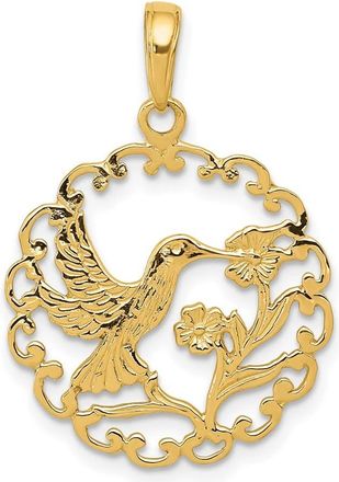 Diamond2Deal 10k Yellow Gold Hummingbird in Round Frame Pendant