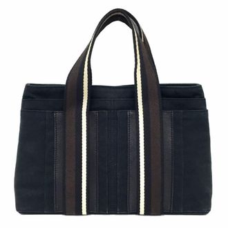 Herm&egrave;s Black Canvas Leather Tote Bag (Pre-Owned)