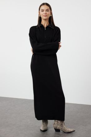 Trendyol Modest Dames Zwart Effen Maxi Lang Casual Recht Modest Jurken