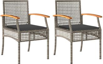vidaXL Sillas De Jard&iacute;n Con Coj&iacute;n 2 Uds Rat&aacute;n Pe Gris Y Madera Acacia Vidaxl