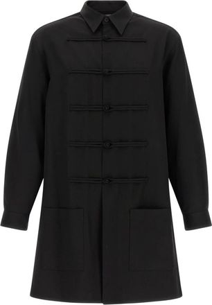 Yohji Yamamoto China Button Blouse - Heren - Casual Overhemden - Zwart - L - Wol - Overhemden