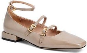 Bruno Magli Petra Ankle Strap Mary Jane Flat in Taupe Crinkle Patent at Nordstrom Rack, Size 10.5