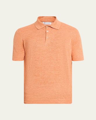 Brunello Cucinelli Mens Linen and Cotton Heathered Polo Shirt