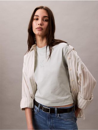 Calvin Klein Jeans Calvin Klein Womens Monogram Cropped Relaxed T-Shirt - Grey - XS