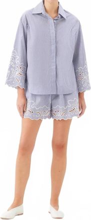 Fifteen Twenty Womens Dakota Embroidered Shirt In Navy With Off White