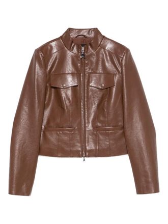 Patrizia Pepe zip-front flap-pocket jacket - women - Polyurethane - 46 - Brown