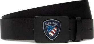 Blauer Zwarte leren riem met logo-gesp - Heren - Riemen - Zwart - 90 CM - Leer - Accessoires