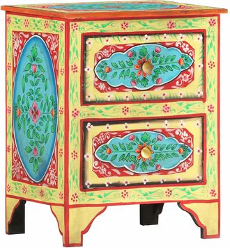vidaXL Vidaxl - Mesita De Noche Pintada A Mano Madera Maciza Mango 40x30x50 Cm