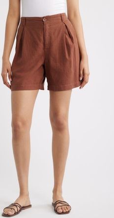 Cloth & Stone Linen Blend Pleat Shorts in Sunrise Mocha at Nordstrom, Size X-Large