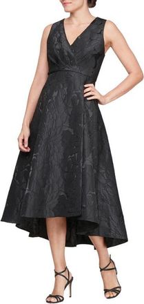 S.L. Fashions Floral Sleeveless High-Low Gown in Black at Nordstrom, Size 10P