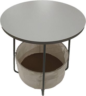Relaxdays Relaxdays side table, round coffee table with fabric basket, H x D 50 x 45 cm, MDF & metal, grey-cream