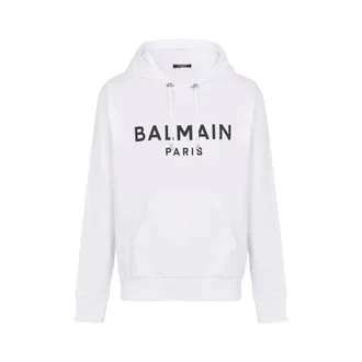 Balmain Hoodies, female, White, Size: XS Printed Paris Hoodie