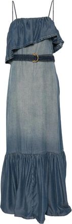Pinko Ruffled Belted Denim Maxi Dress