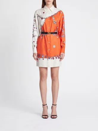 Versace Mini abito chemisier in seta con stampa grafica e cintura in vita