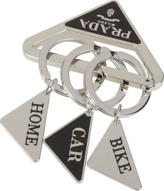 Prada Accessoires, unisex, Grijs, ONE Size, Leer, Driehoek Sleutelhanger