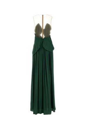 Costarellos Womens Dark Green Georgette Serenne Long Dress 2472evergreen Exterior: Polyester Abiti Lunghi