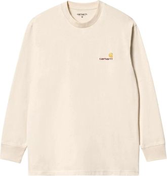 Carhartt Work in Progress L/S American Script T-Shirt - Heren - Longsleeves - Beige - M - Katoen - Tops