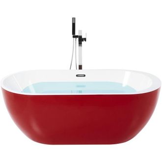 Beliani Ba&ntilde;era Independiente De Acr&iacute;lico Rojo Blanco Plateado 160 Cm Moderno Nevis