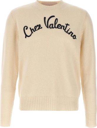 Valentino Garavani Chez Valentino Sweater - Heren - Ronde hals truien - Beige - XL - Wol - Truien & Vesten
