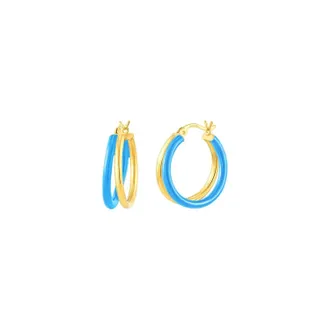 Gold & Honey Womens Enamel Double Hoop Earrings In Turquoise