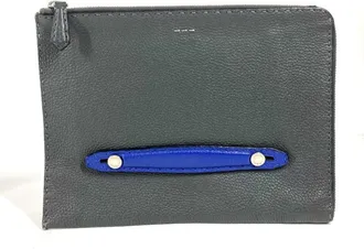 Fendi Selleria Black Blue Dark Gray Leather Clutch Bag Pouch (Pre-Owned)