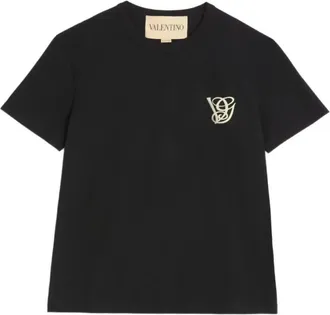 Valentino Garavani VG Patch Katoenen T-Shirt - Heren - T-shirts - Zwart - M - Katoen - Tops