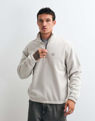 Wood Wood Double A By Wood Wood Mitchel felpa in pile con mezza zip grigia-Grigio
