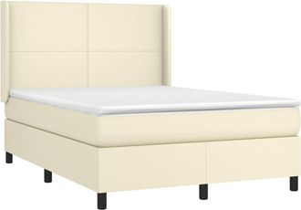 vidaXL Cama Box Spring Colch&oacute;n Y Led Cuero Sint&eacute;tico Crema 140x190 Cm Vidaxl