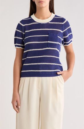Sugarlips Dannah Stripe Open Knit Sweater in Navy-Cream at Nordstrom, Size X-Large