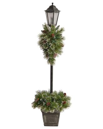 Nearly Natural 5Ft. Holiday Pre-Lit Decorated Lamp Post