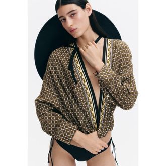 H&M Viscose Wrap Blouse in Khaki Green/patterned at Nordstrom, Size X-Large