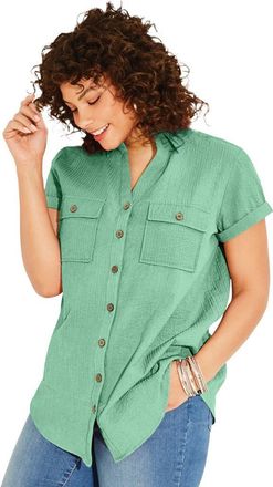 Roaman's Seersucker Shirt in Soft Jade at Nordstrom, Size 16