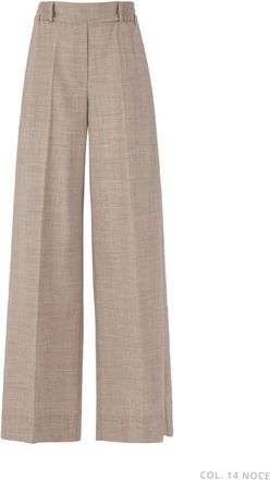 D.exterior Pantalon in Flanel Merino met Wijde Pijpen - Dames - Wijde Broeken - Bruin - XL - Wol - Broeken