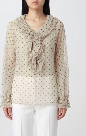 P.A.R.O.S.H. P. A.R. O.S. H. Blusa in cr&ecirc;pe a pois ricamati con scollo a V e rouches