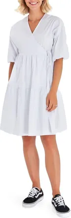 Accouch&eacute;e Waterfall Tie Waist A-Line Maternity/Nursing Wrap Dress in White at Nordstrom, Size Large/x-Large