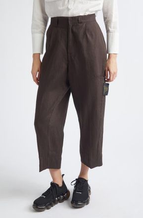 Undercover Crop Linen Straight Leg Pants in Brown at Nordstrom, Size 1