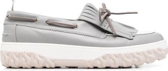 Thom Browne grosgrain-loop trim boat shoes - men - Calf Leather/Calf Leather/Rubber - 7.5 - Grey