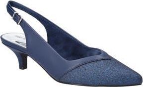Easy Street Vivid Kitten Heel Slingback Pump in Navy Satin-Glitter at Nordstrom Rack, Size 8.5
