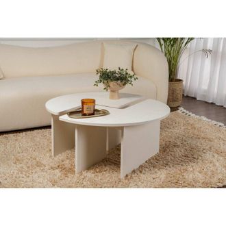 Dmora Dmora - Mesa De Caf&eacute; Tairn, Mesa De Centro Baja, Revistero Para Sof&aacute;, Estante De La Sala De Estar, 90x90 H41 Cm, Blanco