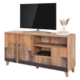 Dmora Mueble Tv Bucarest, Un Caj&oacute;n, 6 Estantes, Puerta Abatible, 160x45x76h Cm Roble Marr&oacute;n