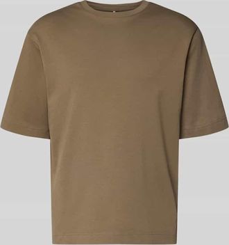 Profuomo T-Shirt mit Logo-Print und Rundhalsausschnitt in Hellbraun, Gr&ouml;&szlig;e XXL