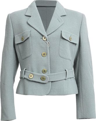 Giorgio Armani Belted Single-Breasted Cropped Blazer in Green Wool