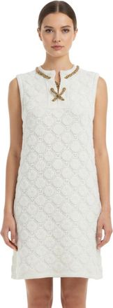 Burberry White Crochet Round Neck Mini Dress