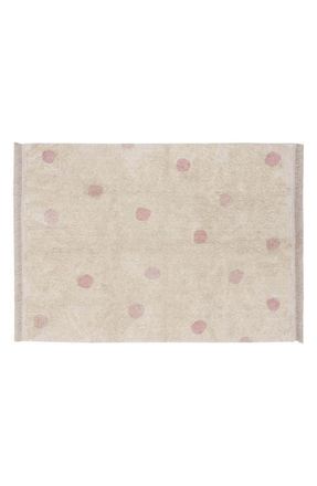 Lorena Canals Polka Dot Fringe Trim Washable Cotton Blend Rug in Natural at Nordstrom, Size Medium