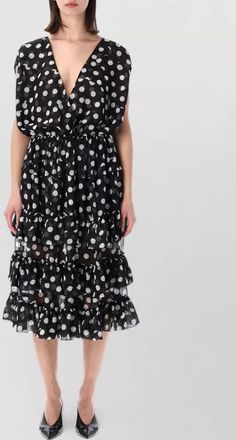 Dries Van Noten midi polka dot sleeveless tiered v neck dress