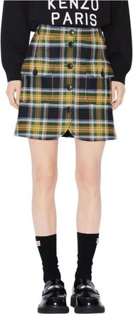 Kenzo Short Skirts, female, Multicolor, Size: XS Plaid-check A-Line Miniskirt