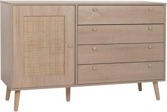 Hhg Non utilizzato] Credenza HHG 221, mobile cassettiera alta, cassettiera portaoggetti, melaminico Kubu rattan, aspetto rovere