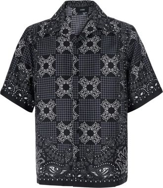 Amiri Bowlinghemd met Cubaanse Kraag en Geometrische Print - Heren - Korte mouwen Overhemden - Zwart - XL - Overhemden