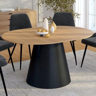IDMarket Tavolo da pranzo rotondo allungabile ANGELE, 4-8 posti a sedere, legno effetto faggio e gamba nera, 110-150 cm