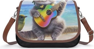 Generic Cat Playing Guitar Beach Bird Small Womens Crossbody Bags Shoulder Handbag with Adjustable Strap for Travel
